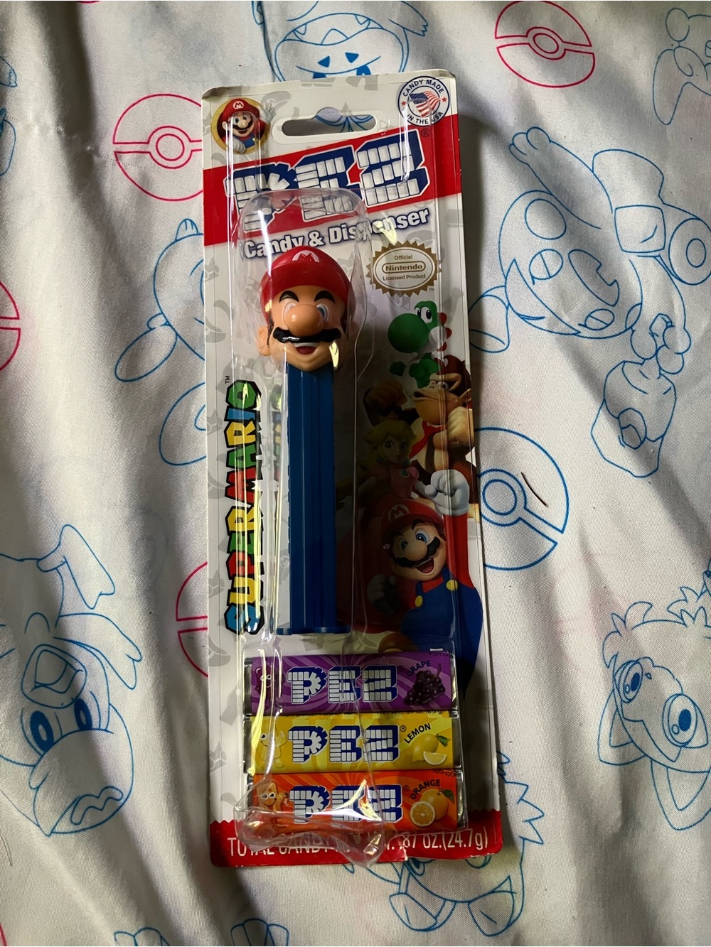 Nintendo Mario Blue PEZ Candy Dispenser with Multi-Colored Candy